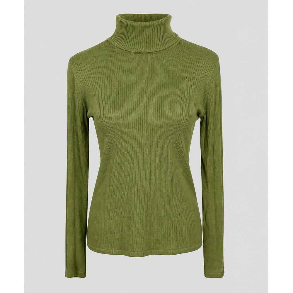 Vintage August Silk Petites S‎ Green 100% Silk Ribbed Turtleneck Sweater Top